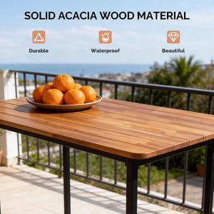 5-Piece Acacia Wood Outdoor Patio Bar Set with 4 Chairs