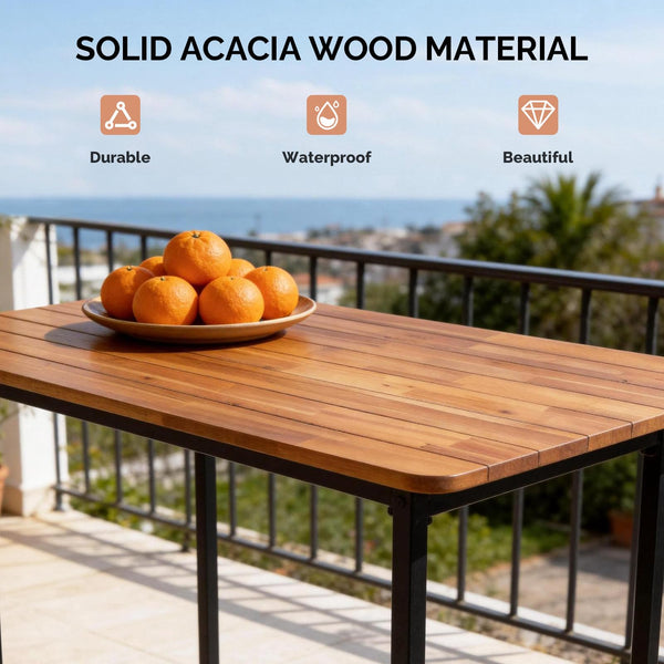 5-Piece Acacia Wood Outdoor Patio Bar Set with 4 Chairs