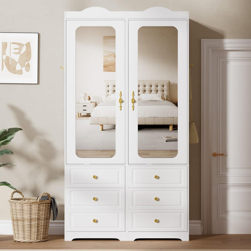 Armoire Wardrobe with Mirror, Drawers & Sensor Light