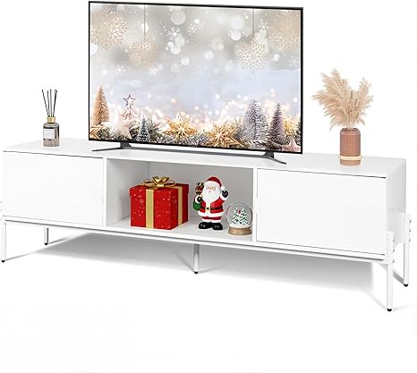 Mid-Century Modern TV Stand with Storage Cabinets & Metal Legs