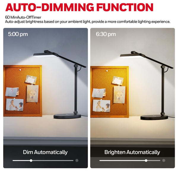 Full-Spectrum LED Desk Lamp with Auto-Dimming, 60-Min Timer & 4-Axis Adjustable Arm