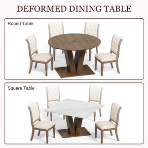Round Extendable Dining Table with Marble Top – Walnut
