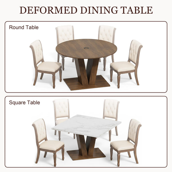 Round Extendable Dining Table with Marble Top – Walnut