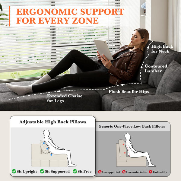 Modular Sectional Sofa with Removable Washable Cover – Dark Grey