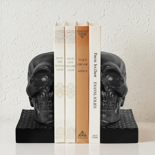 Gothic Skull Bookends – Antique Resin Decorative Book Support