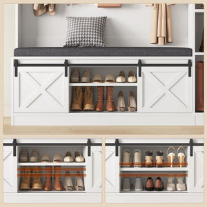 4-in-1 Hall Tree with Mirror, Bench & Shoe Storage