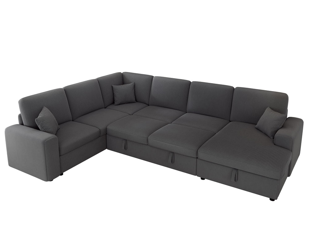 U-Shaped Sectional Sofa Bed with Storage, 6-Seater, 130"