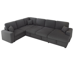 U-Shaped Sectional Sofa Bed with Storage, 6-Seater, 130"