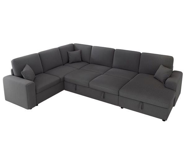 U-Shaped Sectional Sofa Bed with Storage, 6-Seater, 130"