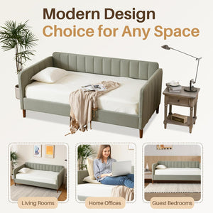 Twin Size Upholstered Daybed with Adjustable Backrest & Wood Slat Support