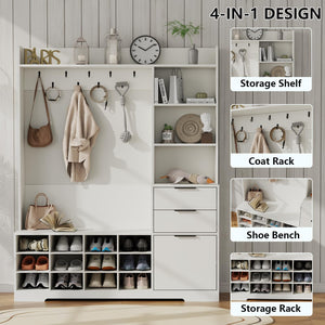 5-in-1 Entryway Hall Tree with Bench & Shoe Storage