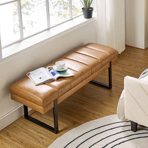 Upholstered Entryway Bench with Tufted Seat & Metal Legs