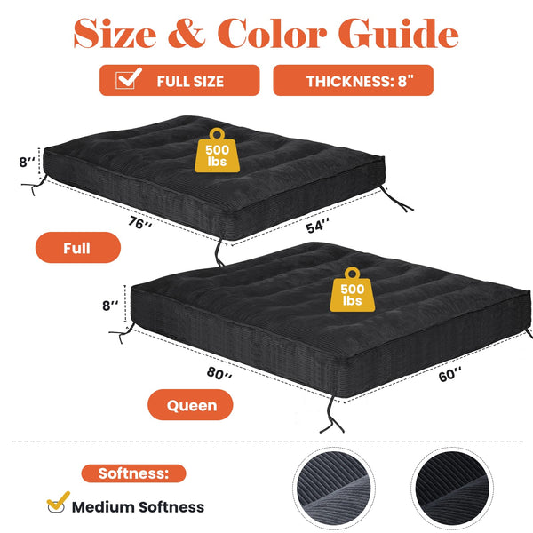 8" Futon Mattress | Roll-Up Floor Sofa Bed