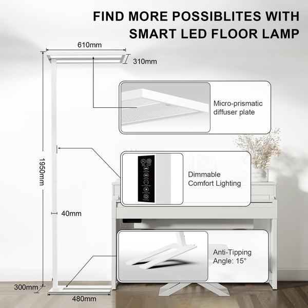 76" Motion Sensor Floor Lamp – 105W Dimmable LED, Full Spectrum, 8400LM