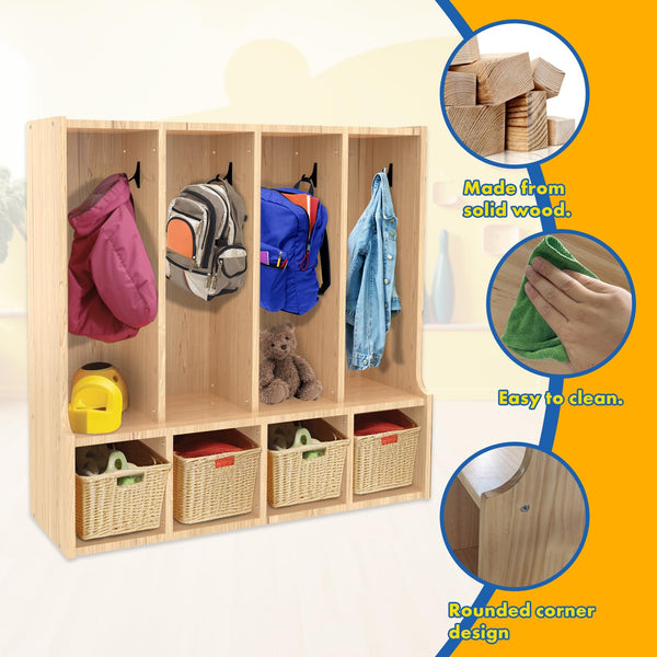 4-Section Kids Coat Locker with Bench