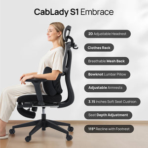 Ergonomic High Back Office Chair with Fixed Lumbar Support & Detachable Pillow