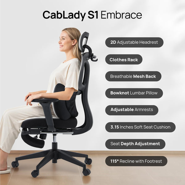 Ergonomic High Back Office Chair with Fixed Lumbar Support & Detachable Pillow