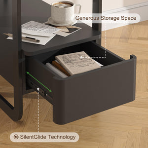 Narrow Side Table with Drawer and Open Shelf