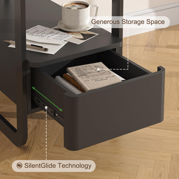 Narrow Side Table with Drawer and Open Shelf