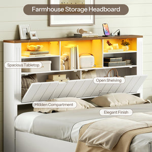 Queen Headboard with Storage, Charging Station & LED Lights