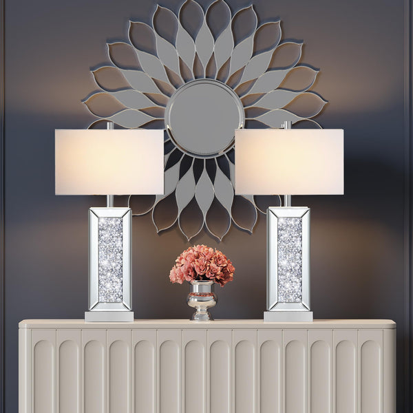 Mirrored Crystal Touch Table Lamps Set of 2 with USB Charging Ports