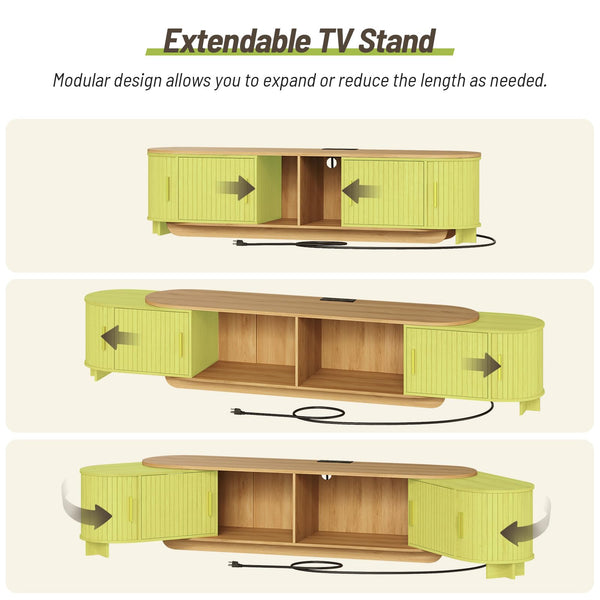 Extendable Fluted TV Stand with LED Lights & Power Outlet