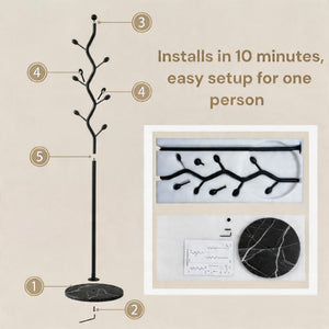 Tree Branch Coat Rack with Marble Base & 8 Hooks
