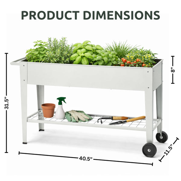 40" Raised Garden Bed with Wheels & Storage Shelf – Metal Planter Box