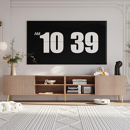 86-Inch TV Stand with Fluted Doors & Adjustable Shelves