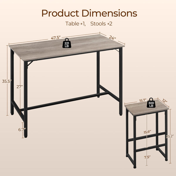 3-Piece Counter Height Dining Table Set with Bar Stools