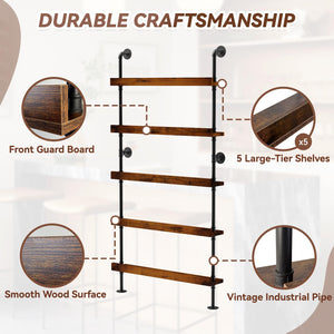 5-Tier Wall Mounted Wine Rack with Industrial Pipe Bar Shelves
