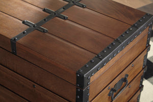 Dark Brown Wood Storage Trunk Coffee Table with Lift Top