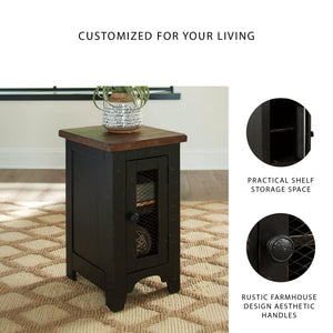 Rustic Farmhouse Chair Side End Table with Cabinet Door