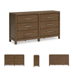 6-Drawer Bedroom Dresser – Hardwood & Hickory Veneer, Light Brown