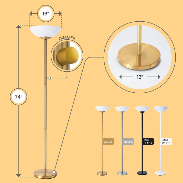 LED Floor Lamp – 10000 Lumen, 75W Dimmable, 5 Color Temps, 85+ CRI