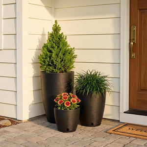 Round Plastic Plant Pots Set of 3 with Drainage Hole and Saucer