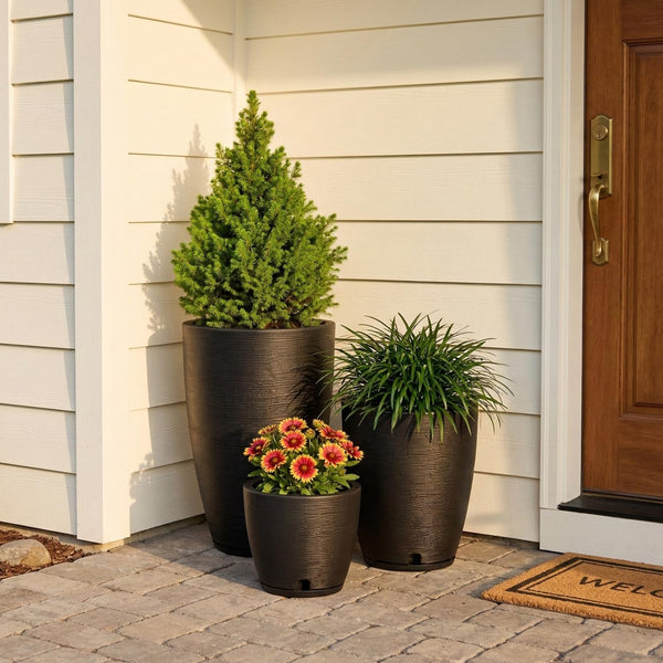 Round Plastic Plant Pots Set of 3 with Drainage Hole and Saucer