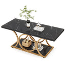 47" 2-Tier Rectangle Coffee Table with Faux Marble Top & Geometric Metal Legs