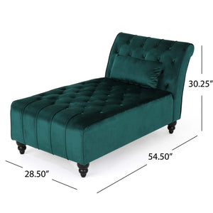 Tufted Velvet Chaise Lounge with Scrolled Backrest – Dark Teal