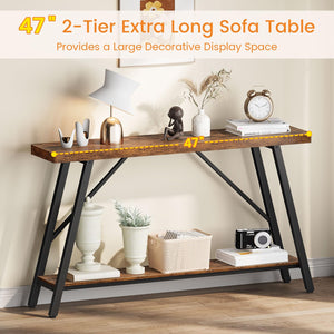 47-Inch 2-Tier Console Table with Storage Shelf – Rustic Brown