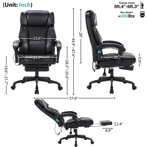 Massage Office Chair with Footrest, Heat & Reclining – 400 lbs Capacity