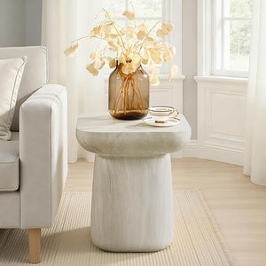 Concrete Pedestal Side Table with Faux Marble Finish