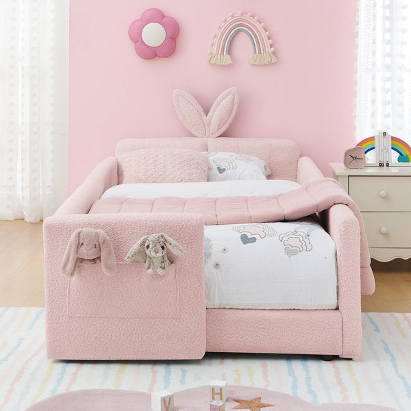 Kids Upholstered Twin Daybed Frame with Bunny Ear Headboard