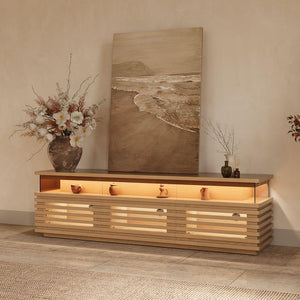 Mid-Century Modern TV Stand 71" with LED Lights & Ventilated Storage