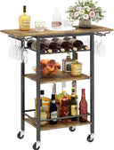 4-Tier Rolling Bar Cart with Wine & Glass Holder