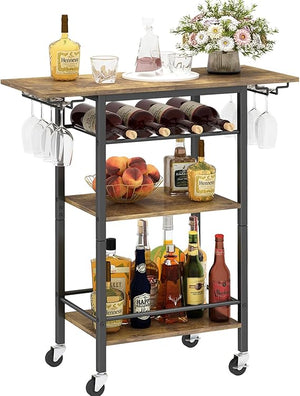 4-Tier Rolling Bar Cart with Wine & Glass Holder