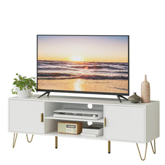 TV Stand for 55-65 Inch TV with Storage Cabinets and Gold Accents