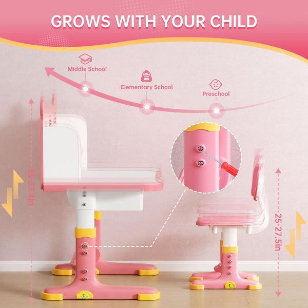Height Adjustable Kids Desk and Chair Set