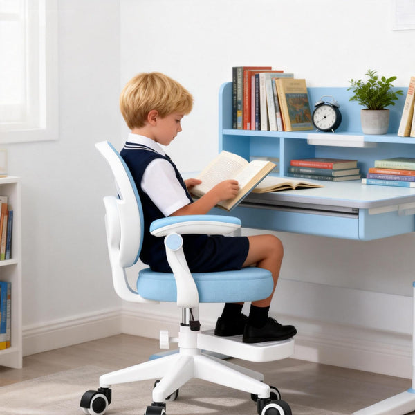 Adjustable Kids Desk Chair with Footrest & Flip-Up Armrest