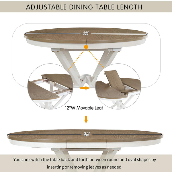 Round Extendable Dining Table Set for 4, 5-Piece